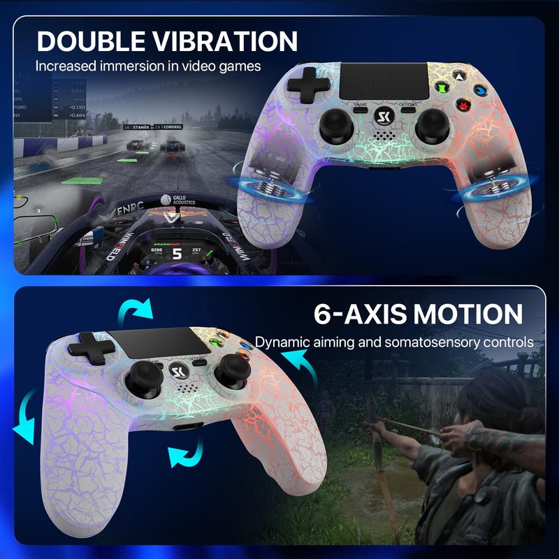 ISHAKO 2Pack Controller for PS4, Wireless Game Controller for PlayStation 4/PC Windows/PS3, Control 2Pack with Adjustable RGB Light/1000mAh Battery, Double Vibration- White & Black - Image 5